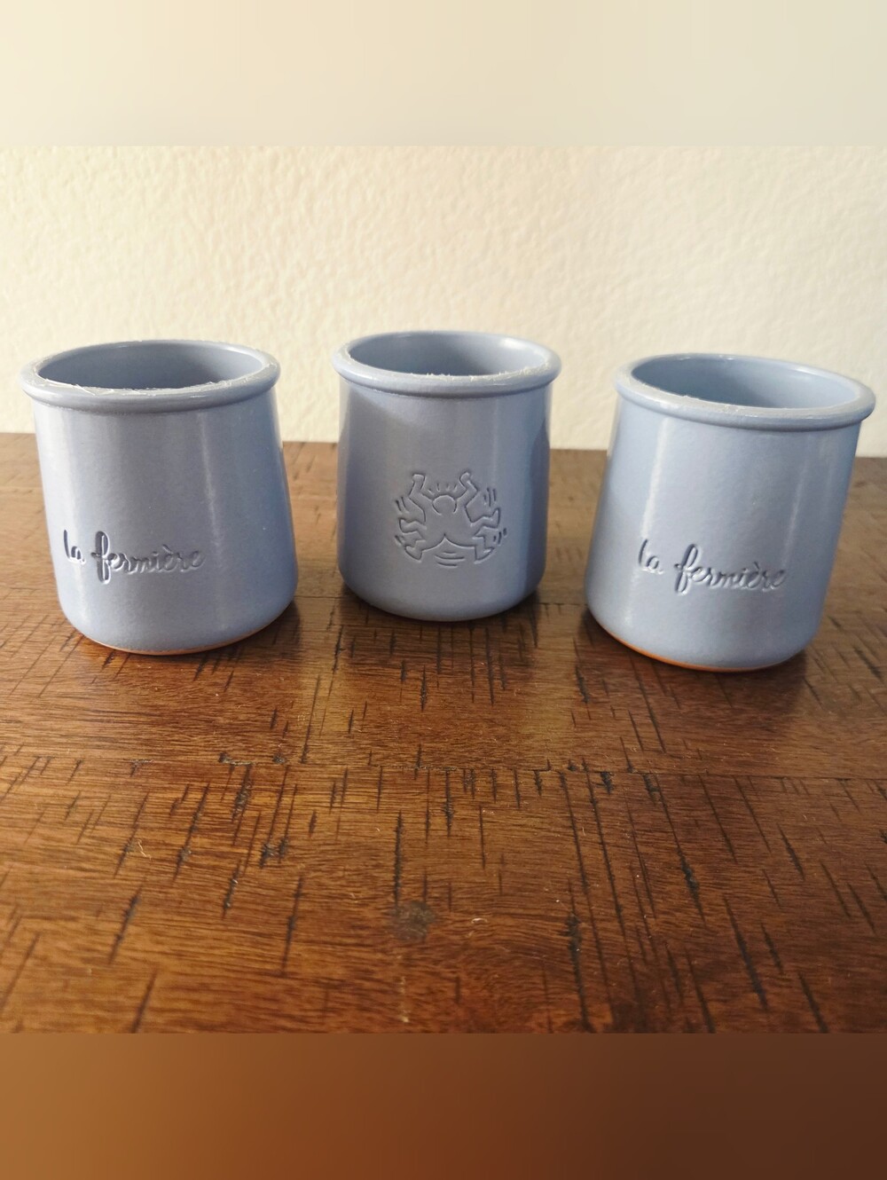 La Fermiere Keith Haring Dancing Limited Edition Periwinkle Yogurt Pot Lot Of 3